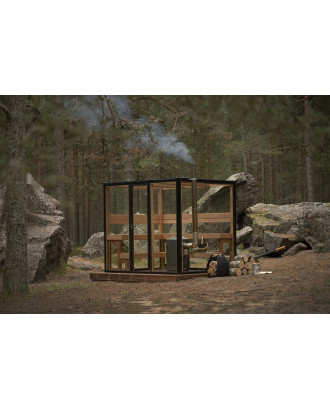 OUTDOOR SAUNA  CABIN GLASS&CLASS-L, HEATER ON THE RIGHT OUTDOOR SAUNA