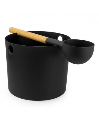 Sauna bucket 5,0 L and ladle, black, SAUFLEX SAUNA ACCESSORIES