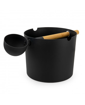 Sauna bucket 5,0 L and ladle, black, SAUFLEX