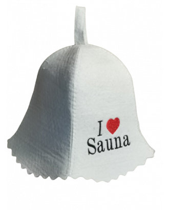 Sauna Hat- I Love Sauna , 100% wool, white