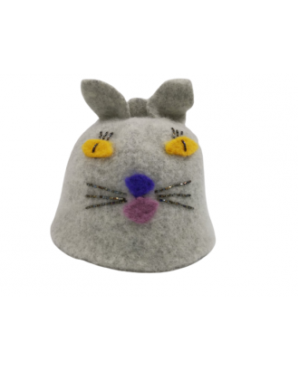 Sauna Hat For Kids - Cat, grey, 100% wool SAUNA ACCESSORIES