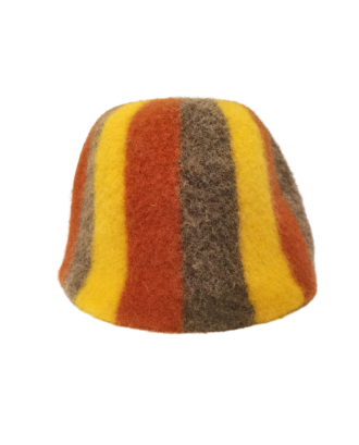 Sauna Hat- striped grey, brown, yellow, 100% wool