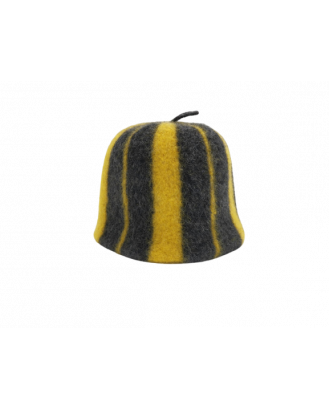 Sauna Hat- striped black yellow, 100% wool