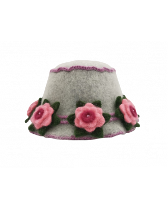 Sauna Hat  With Flowers, grey, 100% wool