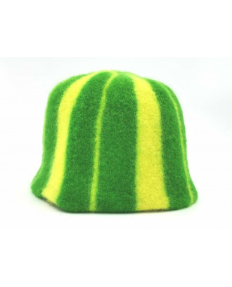 Sauna Hat- striped green - yellow, 100% wool SAUNA ACCESSORIES