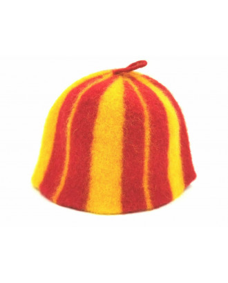 Sauna Hat- striped red - yellow, 100% wool SAUNA ACCESSORIES