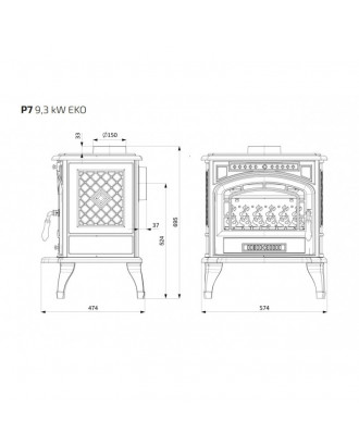 Cast Iron Stove KAWMET P7 9,3 kW HEATING STOVES