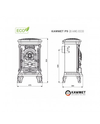 Cast Iron Stove KAWMET P9 8 kW ECO HEATING STOVES